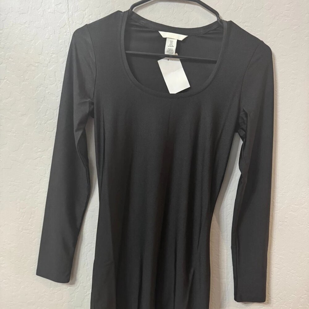Black Bodycon Mini Dress | Long Sleeve | Scoop Neck | Size S | NWT- H&M